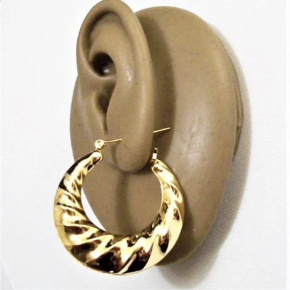Swirl Crimped Hoops Pierced Stud Earrings Gold Plated Vintage Large Round - Picture 4 of 6